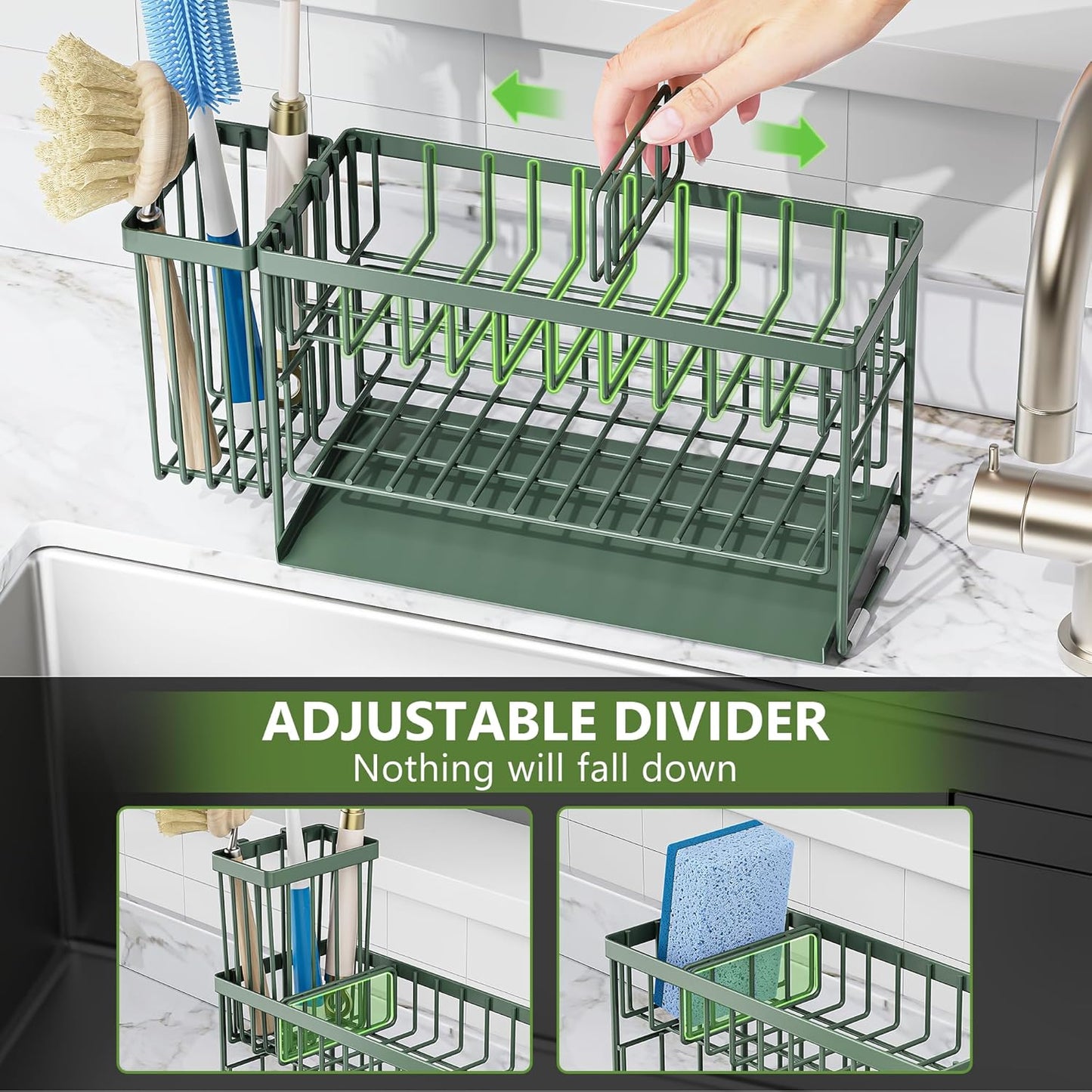 Cisily 2-Tier Kitchen Sink Caddy Organzier Rack with Flexible Dish Brush Holder, Sponge Holder for Kitchen Sink Countertop Organization Storage,Home Decor Accessories Essentials Stainless Steel