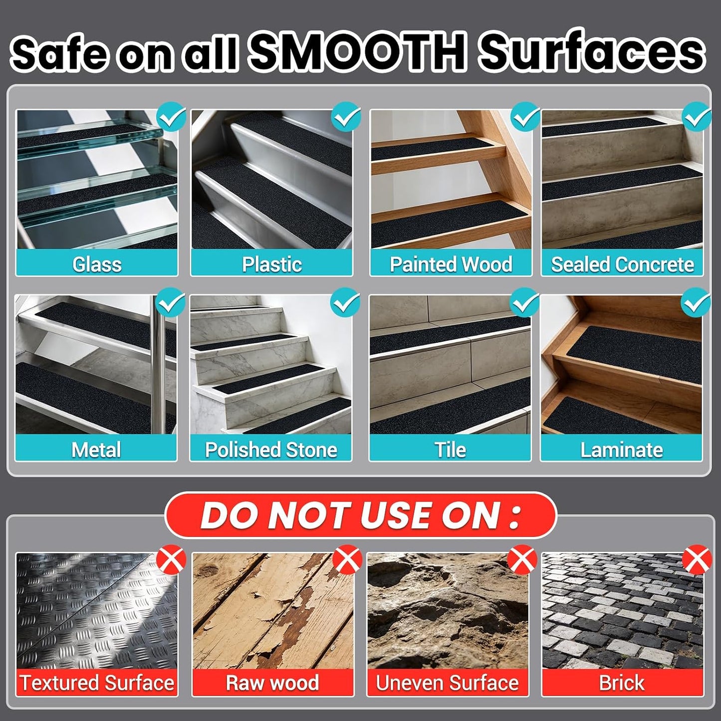 Anti Slip Tape, 4 Inch x 42 Ft Grip Tape for Stairs Outdoor/Indoor, Waterproof Non Skid Roll for Stair Treads Non Slip, High Traction Friction Abrasive Adhesive Stair Steps - Black