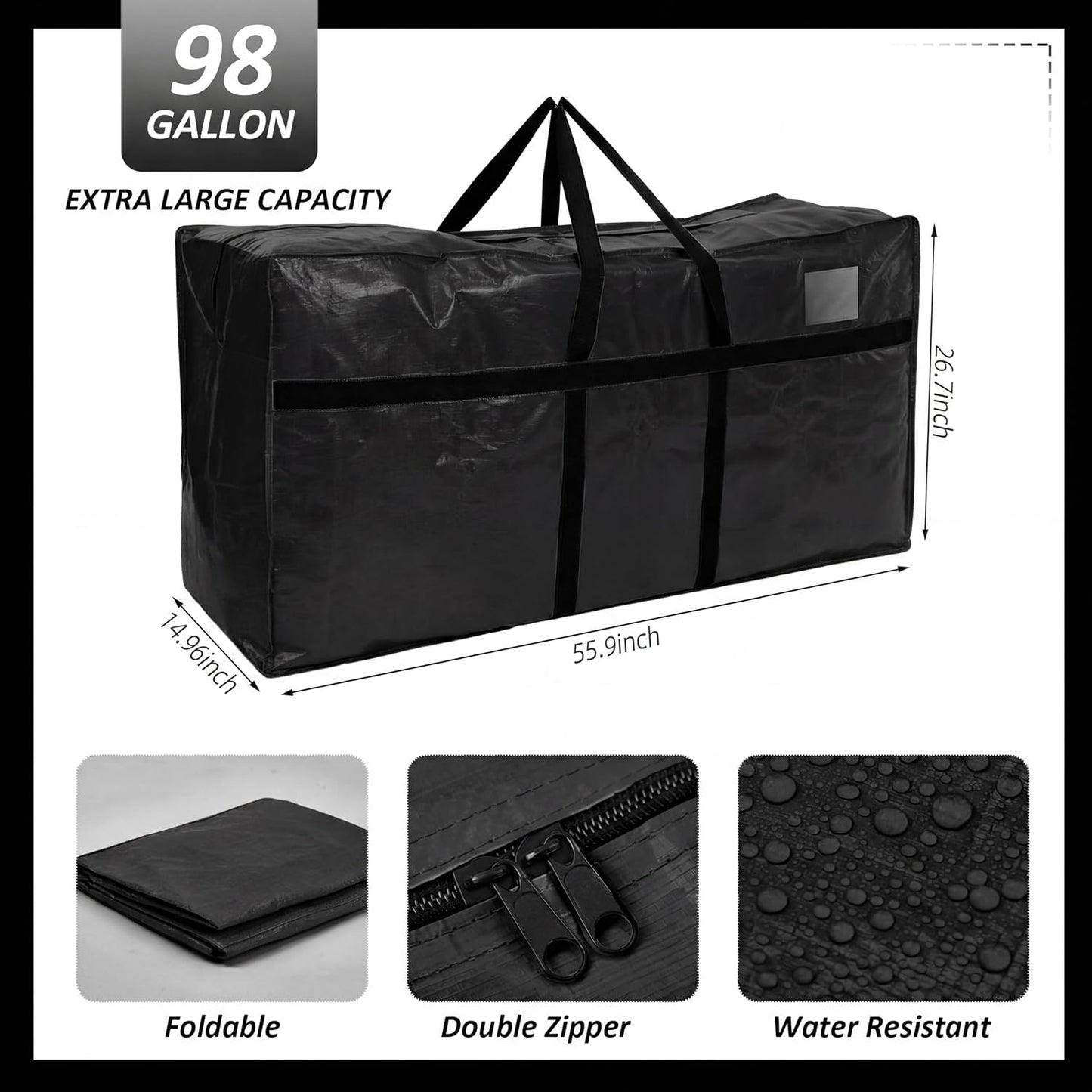 Windyun 4 Pack 57 Gallon Extra Large Moving Bags XXL Heavy Duty Storage Bag with Strong Zipper Handle Jumbo Big Tote Box Foldable for College Dorm Travel Clothes Duffle Blanket Pillow(Red)