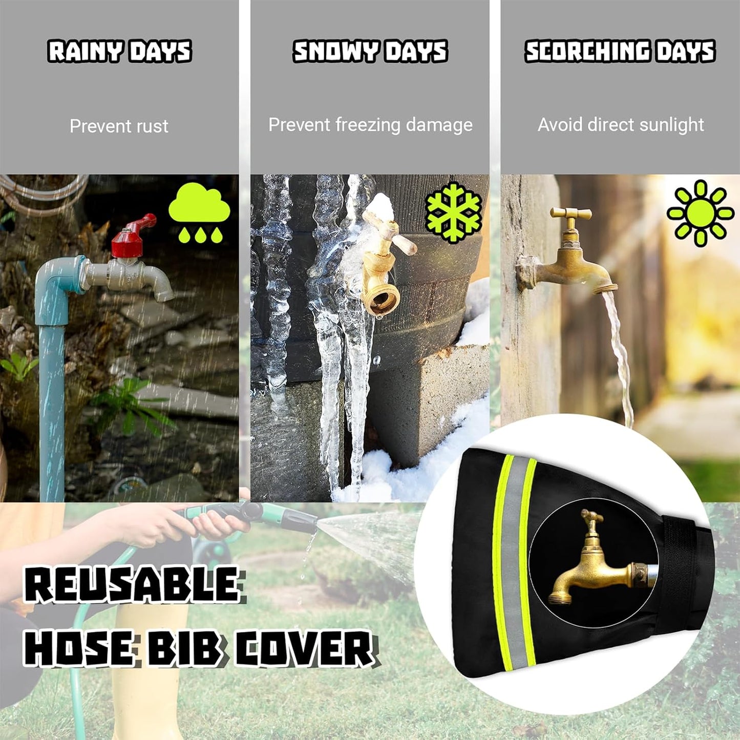 4 Pack Outdoor Faucet Covers,Thicken Outside Faucet Socks for Winter Freeze Protection,Reusable Waterproof Hose Bib Cover with Reflective Strip for Garden(5.9" W x 7.1" H )