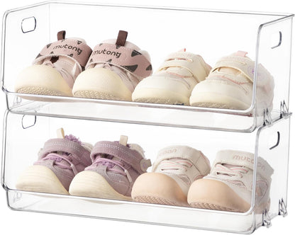 HBlife Clear Acrylic Kids Shoe Rack Baby Toddler Shoe Storage Organizer for Closet Floor Entryway Bedroom, 4 Tier Stackable Small Shoe Rack Shelf Display Stand
