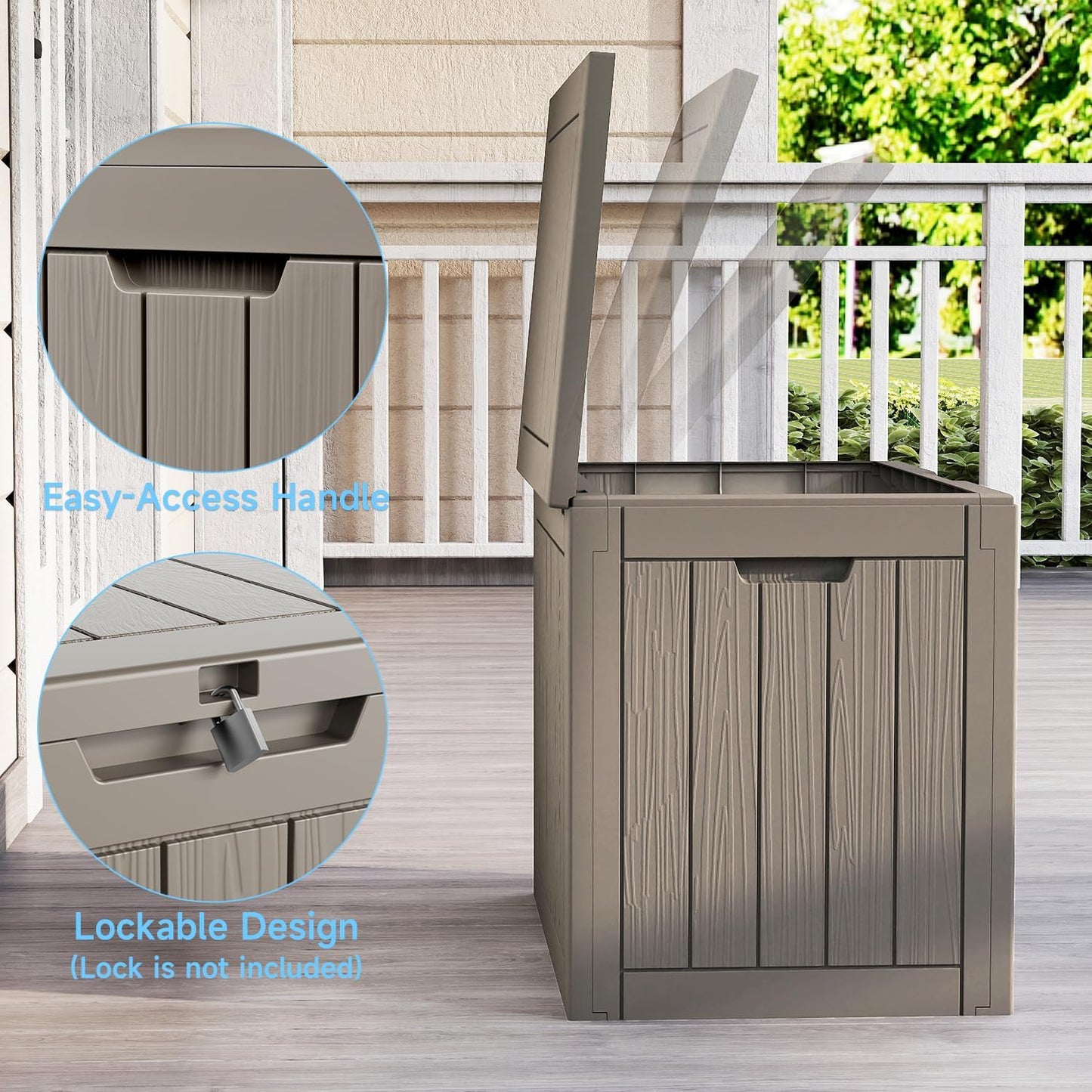 EasyUp 50 Gallon Outdoor Storage Box Waterproof Lockable Deck Boxes | UV Resistant Resin, for Garden Tools Cushions Patio Equipment, 300 lbs Capacity, Portable Design, Easy 16-Min Assembly