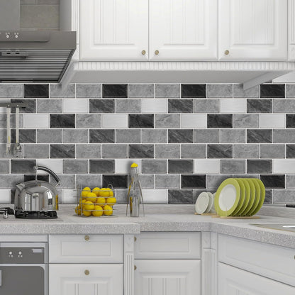URCOLOR 10-Sheet Subway Tile Peel and Stick Backsplash for Kitchen,12"x12" Self Adhesive Wall Tiles Sticker on Back Splashes for Bathroom Gray Marble Design