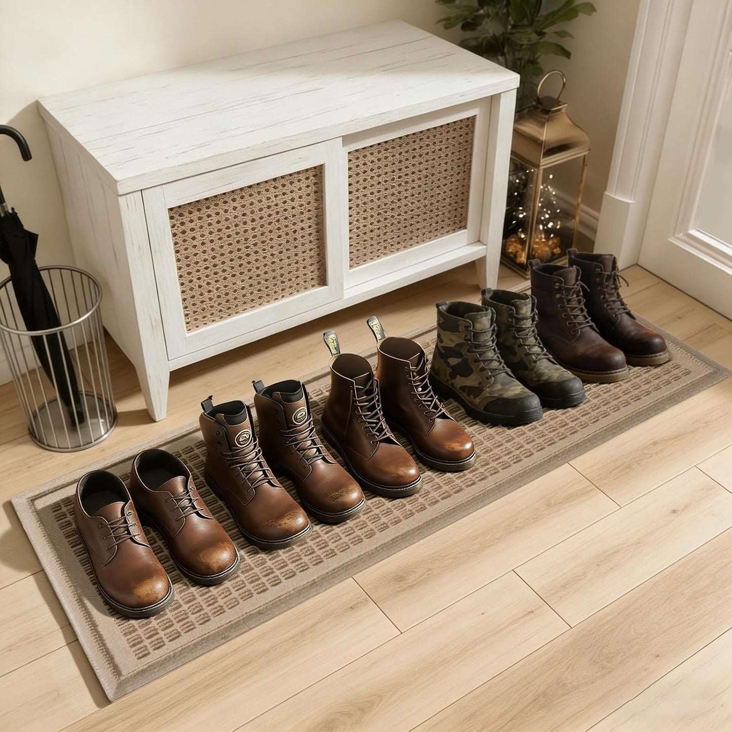HIYARD Boot Tray for Entryway, Non-Slip Shoe Tray Drying Mat, Waterproof Boot Mat for Muddy Boots, Heavy Duty Shoe Storage Trays, Indoor/Outdoor Use, 16x47 inches, Beige