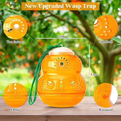 2 Pack Wasp Traps Outdoor Hanging | Carpenter Bee Traps for Outside Yellow Jacket Trap Wasp Killers Bee Catcher Hornet Trap for Outdoor Farm Garden (Orange)