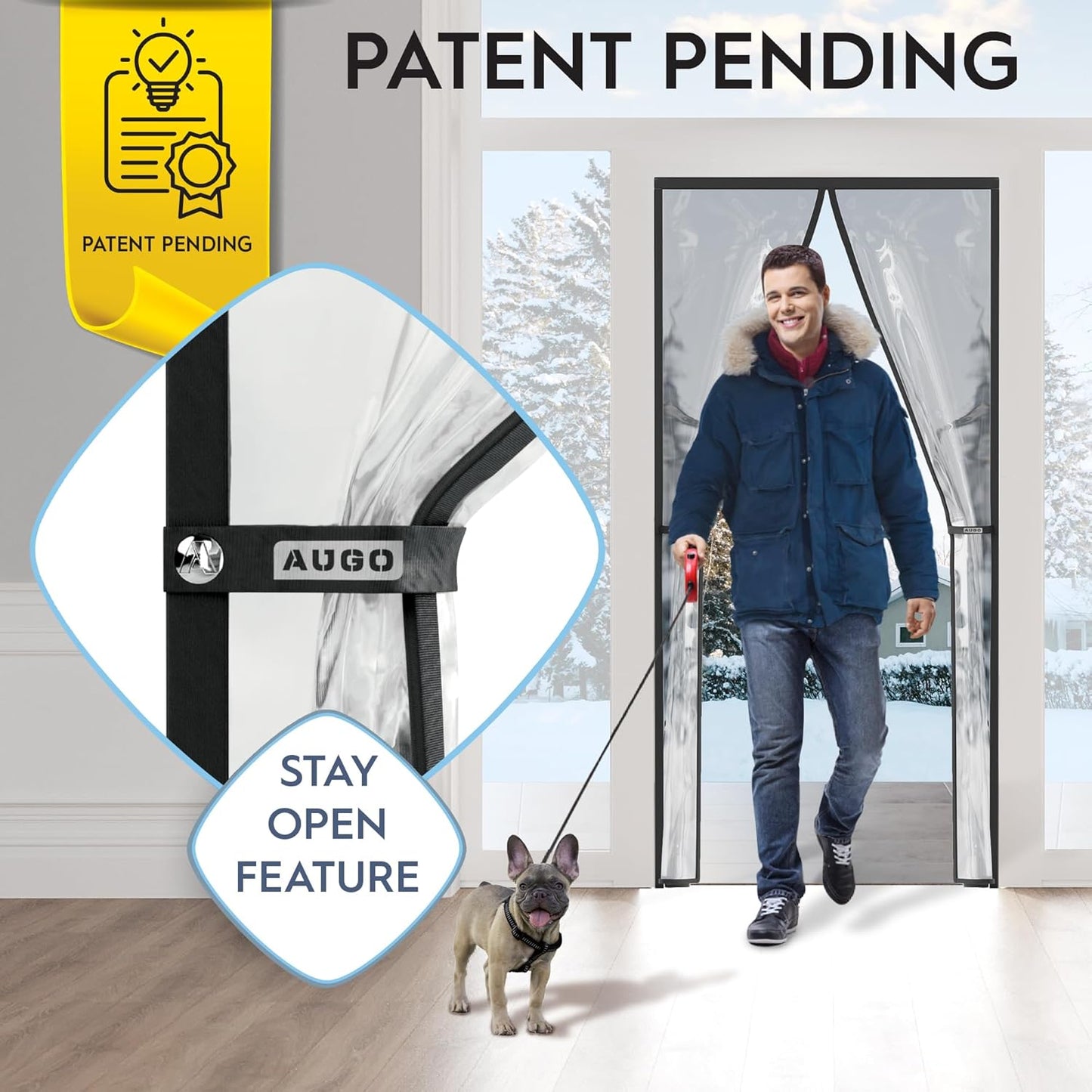 AUGO Heavy Duty Magnetic Screen Door – Fiberglass Pet Resistant Mesh, Self Sealing Hands Free Magnetic Closure, Tear Resistant Door Screen Keeps Bugs Out, Patent Pending Keep Open Feature – 38” x 83”