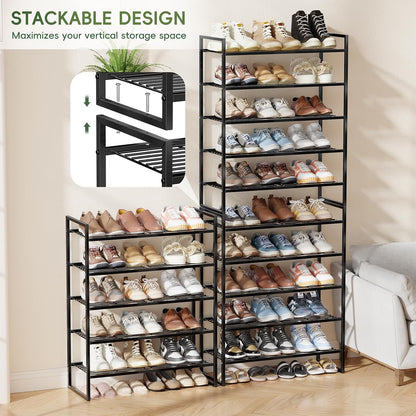 5-Tier Wide Shoe Rack, Metal Shoe Organizer for Closet, Stackable Freestanding Shoe Storage Shelf with Sturdy Wire Grid, Large Capacity Durable Shoe Rack for Entryway Bedroom, Black