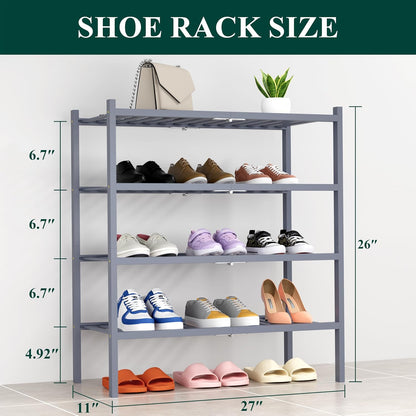 Smiry Bamboo Shoe Rack, 3 Tier Free Standing Wooden Shoe Organizer, Stackable Wood Shoe Storage Shelf for Closet, Entryway, 12 Vertical Slats, 2+1 Stack Standard Legs, 26.8"x11"x19.5", Natural