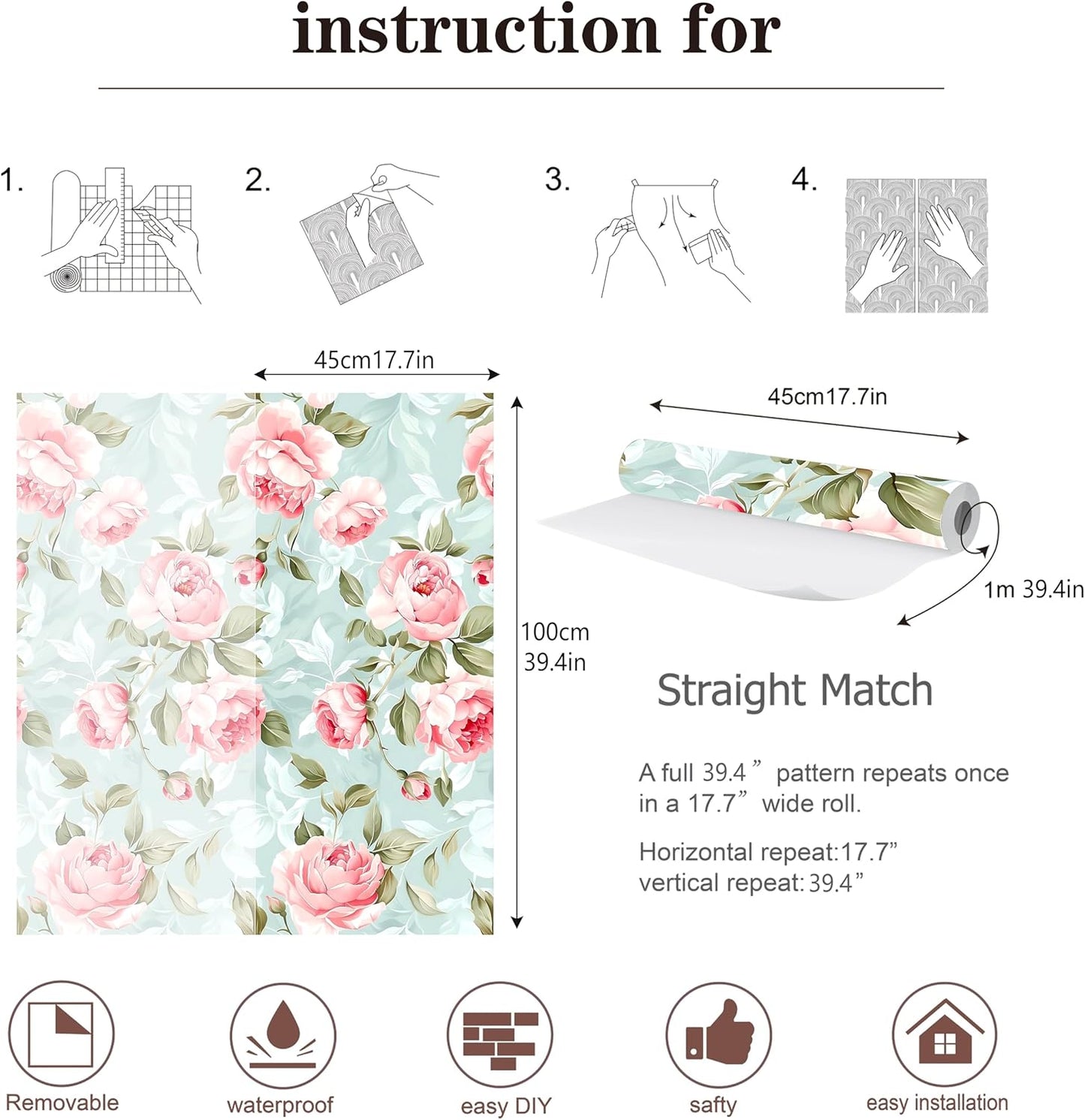 Peel and Stick Wallpaper, Soft Wildflower Botanical Contact Paper, PVC Vinyl Removable Wall Covering, Waterproof Easy-Clean, No Residue Renter Friendly, Neutral Decor, 39.4x17.3 in (Flowers2)