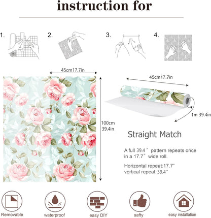 Peel and Stick Wallpaper, Soft Wildflower Botanical Contact Paper, PVC Vinyl Removable Wall Covering, Waterproof Easy-Clean, No Residue Renter Friendly, Neutral Decor, 39.4x17.3 in (Flowers2)