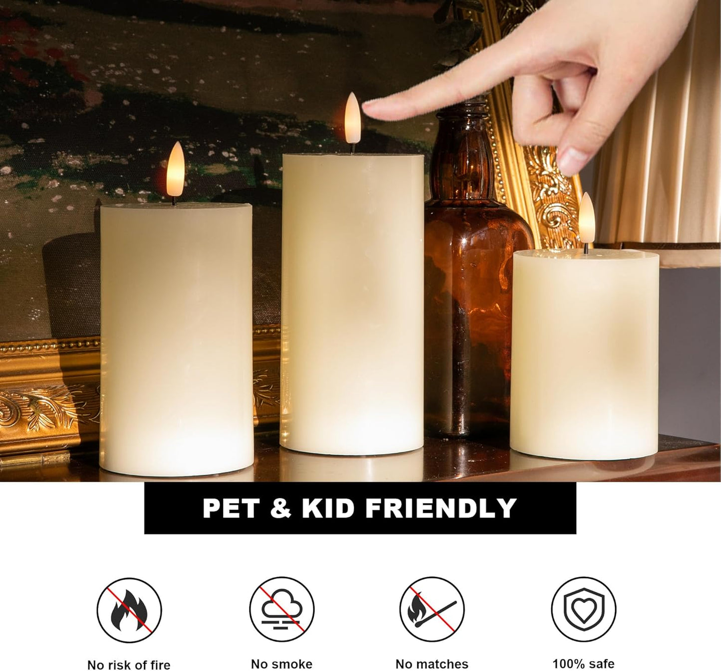 White Flameless Pillar Candles, Battery Operated Wax Candles with Remote, Flat Top Flickering Flameless Candles, LED Candle for Home, Wedding, Party Decor, Set of 3, Φ 3" H 4" 5" 6"