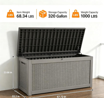 LAUSAINT HOME 320 Gallon Resin Deck Box, Package Delivery Box with Lockable Lid, Waterproof Outdoor Storage Box For Garden Tools, Patio Cushions(320 Gallon,Black)
