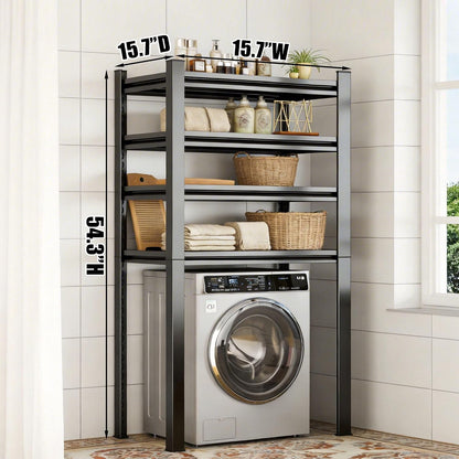 Over The Washer and Dryer Storage Shelf, Height-Adjustable 4-Tier Metal Heavy Duty Over The Washer, Organizer Rack for Washer Dryer, Laundry Room Organizer Rack, Multi-Functional Storage Shelf