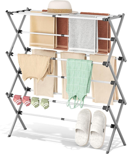 APEXCHASER Drying Rack Clothing - 3 Tier Metal Clothes Drying Rack Collapsible, Laundry Drying Rack Expandable, Small Clothe Airer for Baby Clothes Towel Bib Sock Indoor Outdoor Use(White)