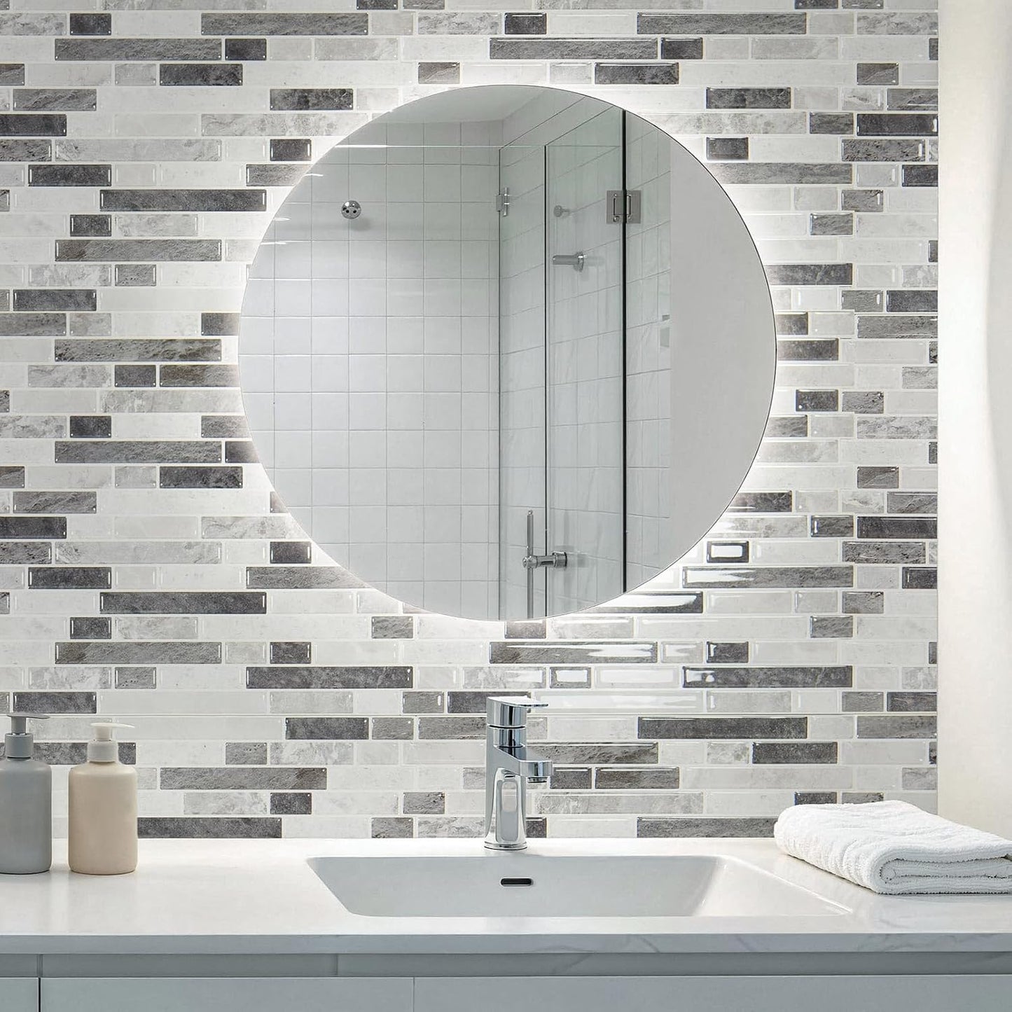 Art3d 10-Sheet Heavy-Duty Peel and Stick Backsplash, Waterproof Wall Tiles Stick on Kitchen Backsplash Living Space, Beige & White