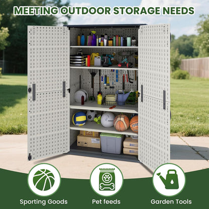 Greesum Outdoor Storage Cabinet, 26 CUFT Deck Box Without Shelves, Waterproof Plastic Storage Shed for Patio Cushions, Gardening Tools, Lockable and Sidehandles, UV Resistant, Beige