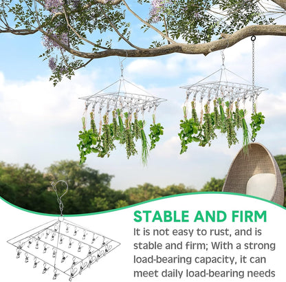 Bokon 4 Pcs Hanging Drying Rack for Herb Macrame Flower with Stainless Clip Dryer Hook for Drying Herb Air Plants Spices Flower Hydroponic Plant Ready to Use with Ceiling Hook(Round)