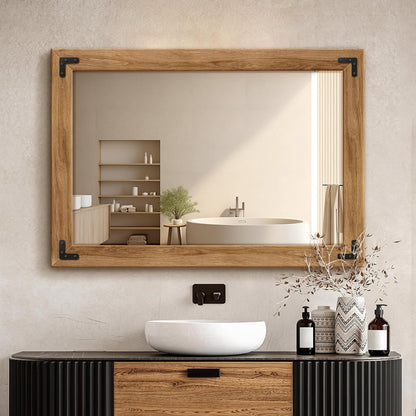 TRAHOME Full Length Mirror with Wooden Frame, 56"X22" Solid Wood Standing Floor Mirror for Farmhouse, Bathroom, Bedroom Decor, Hanging or Leaning Wall-Mounted