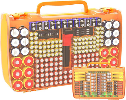 Battery Organizer Storage Case with Tester for 269 Batteries, Double Sides | Plastic, For AA AAA 4A C D Cell 9V 3V LR44 CR2 CR123 CR1632 18650 Button, Wall/Drawer, For Families/DIY/Home/Garage, Grey