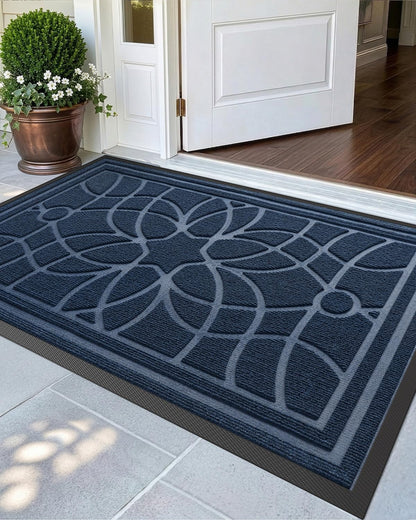 DEXI Front Door Mat Outside Entrance, Heavy Duty Non Slip Low Profile Doormat for Entryway, Trap Dirt and Moisture Welcome Mats, Easy Clean, Patio, Garage, 3x2, Blue