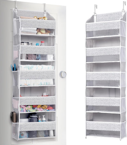 ULG 1 Pack Over Door Organizer with 5 Large Pockets 10 Mesh Side Pockets, Upgraded Linen Texture Over The Door Storage, 44 lbs Weight Capacity Hanging Storage Organizer, Ivory