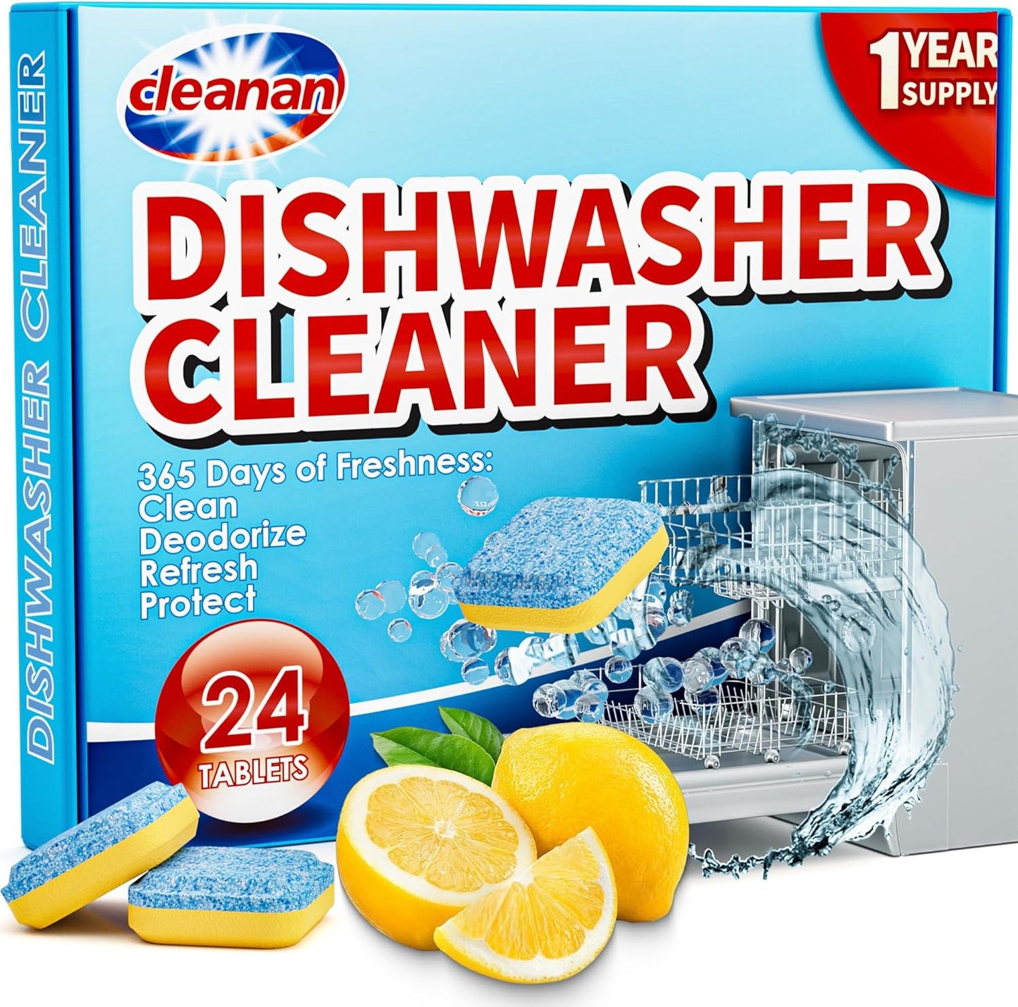 Dishwasher Cleaner Tablets - 24 Pack Powerful Descaling and Refreshing Pods, Deep Cleaning for Dish Washer Machine, Heavy Duty for Sparkling Clean - Yearly Supply.