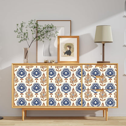 BOKEBEVE Leaves Contact Paper Floral Wallpaper Stick and Peel Boho Damask Wall Paper for Liner Drawer Cabinet Backsplash Renter Friendly Waterproof 17.5 x 118In