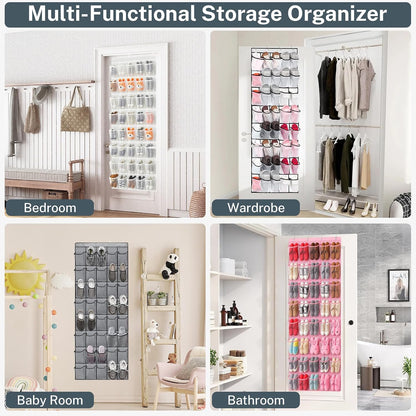 40 Large Mesh Pocket Over the Door Shoe Organizer,Hanging Shoe Rack for Door,Hualleko Shoes Organizer Hanger with Large Capacity, Shoes Storage Holder Sturdy Non-woven Fabric - Stores 20 Pairs (White)