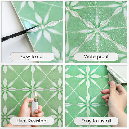 5 Sheets Peel and Stick Backsplash, Self Adhesive Wall Tiles, 3D Adhesive Tile Backsplash, 12"x12"Premium Self Adhesive Wall Tiles Peel and Stickfor Kitchen, Bathroom, RV(Spring Moss)
