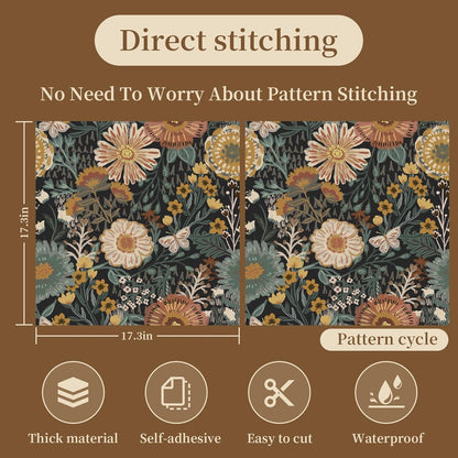 Dimoon 17.3''x78.7'' Peel and Stick Wallpaper Floral Cute Contact Paper Vintage Village Country Cottage Wallpaper Farmhouse Yellow Beige Renter Friendly Geometry Waterproof Embossed Kitchen Bedroom