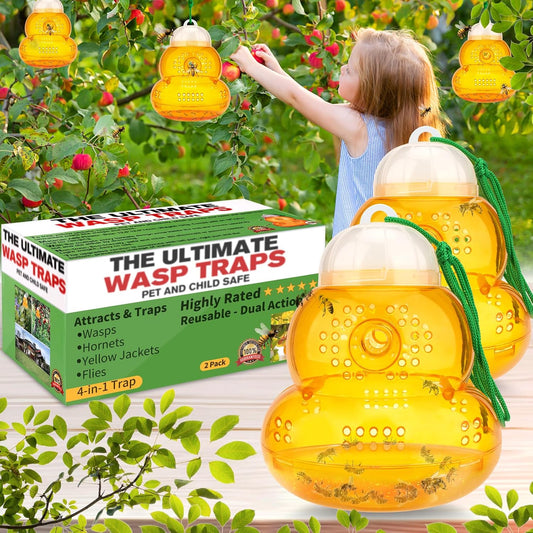 Wasp Trap Outdoor Hanging, Non-Toxic Reusable Hornet & Yellow Jacket Catcher, Effective Bee & Wasp Killer Insect Trap for Outdoor Use - 2 Pack Orange