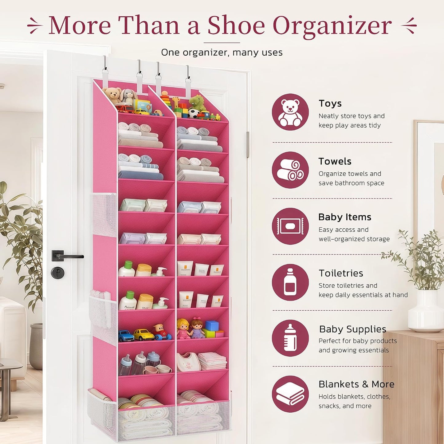 Criusia Over the Door Shoe Organizer, 20-30 Pairs Heavy-Duty Hanging Shoe Storage with Large Pockets, 10-Tier Door Shoe Rack with 4 Hooks for Sneakers Sandals Heels Boots (Black)