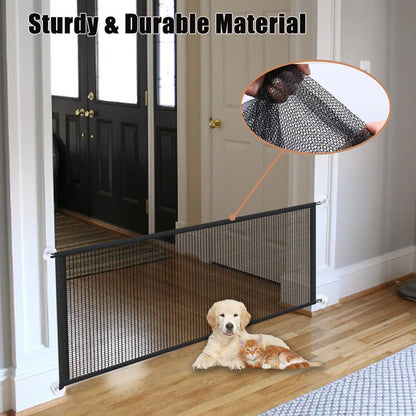 Mesh Gates for Kids or Pets, Magic Pet Gate for The House, Portable Baby Puppy Safety Fence Guard for Stairs and Doorways, Easy Install Anywhere, 43" W x 30" H, 8 Hooks