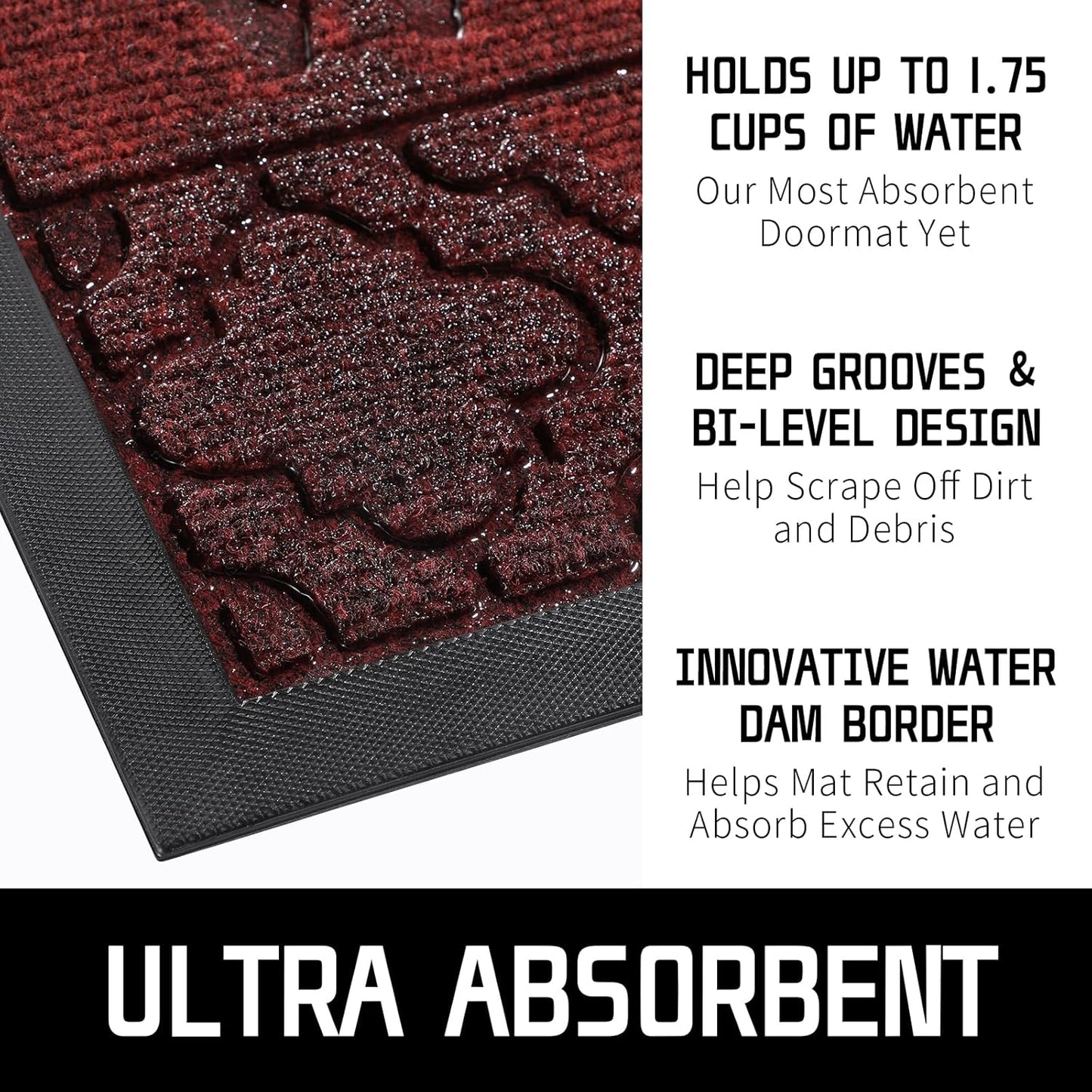 Yimobra Welcome Mat Outdoor Indoor, All-Weather Waterproof Front Door Mat Outside Entrance, Non-Slip Low Profile Porch Patio Doormat, 29.5x17, Black