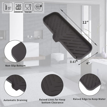 MicoYang Silicone Bathroom Soap Dishes with Drain Spout-Bathroom and Kitchen Sink Organizer,Sponge Holder,Dish Soap Tray,Perfect for Dispenser,Scrubber,Bottle,Cup on Sink or Counter-Coffee 4.9"×3.2"