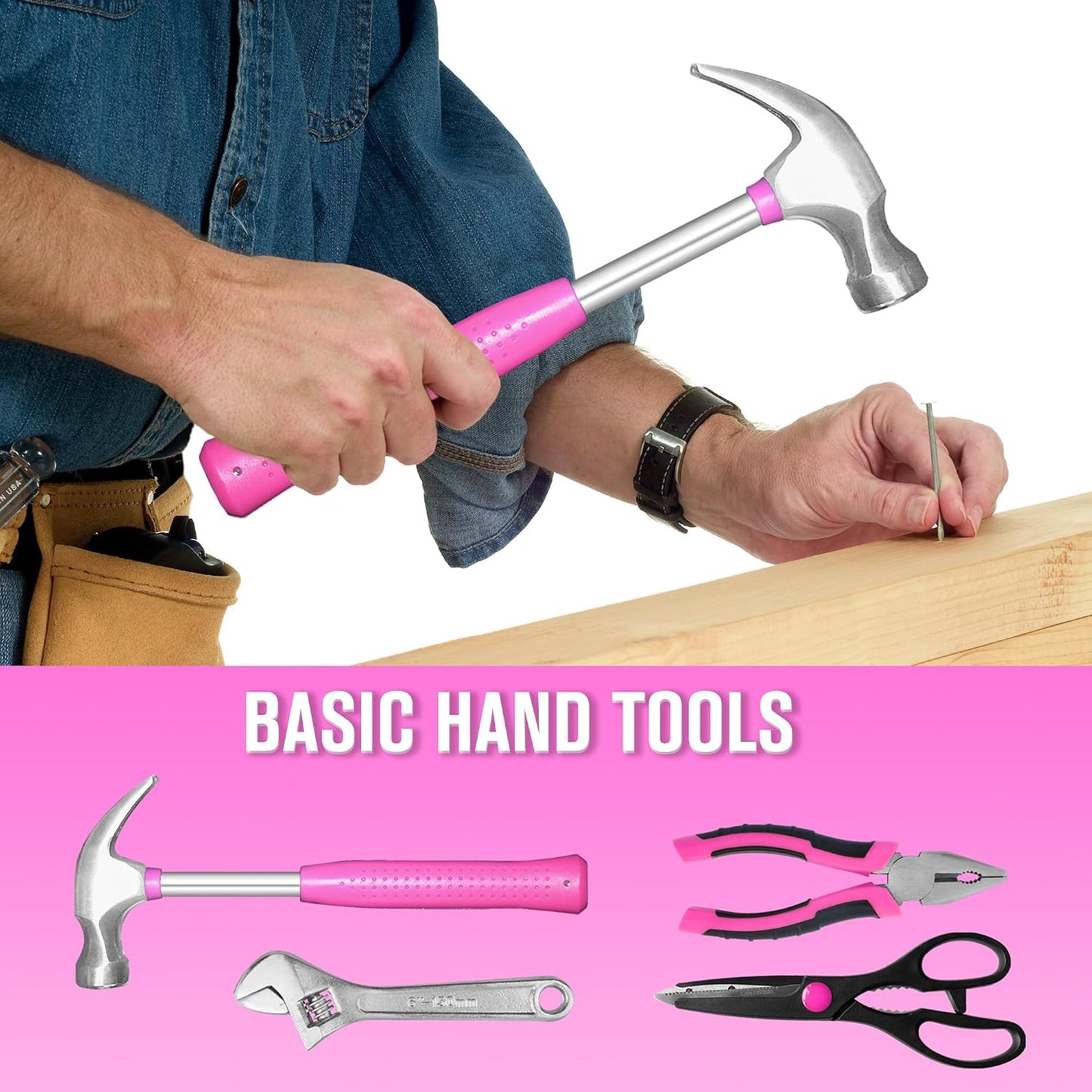 Pink Tool Set for Women,130 Piece Home Tool Kit for Women with 3.6V Cordless Rechargeable Screwdriver,Basic Household Tool Kit Set for New Home,Apartment,College Dorm & DIY Projects