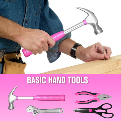 Pink Tool Set for Women,130 Piece Home Tool Kit for Women with 3.6V Cordless Rechargeable Screwdriver,Basic Household Tool Kit Set for New Home,Apartment,College Dorm & DIY Projects