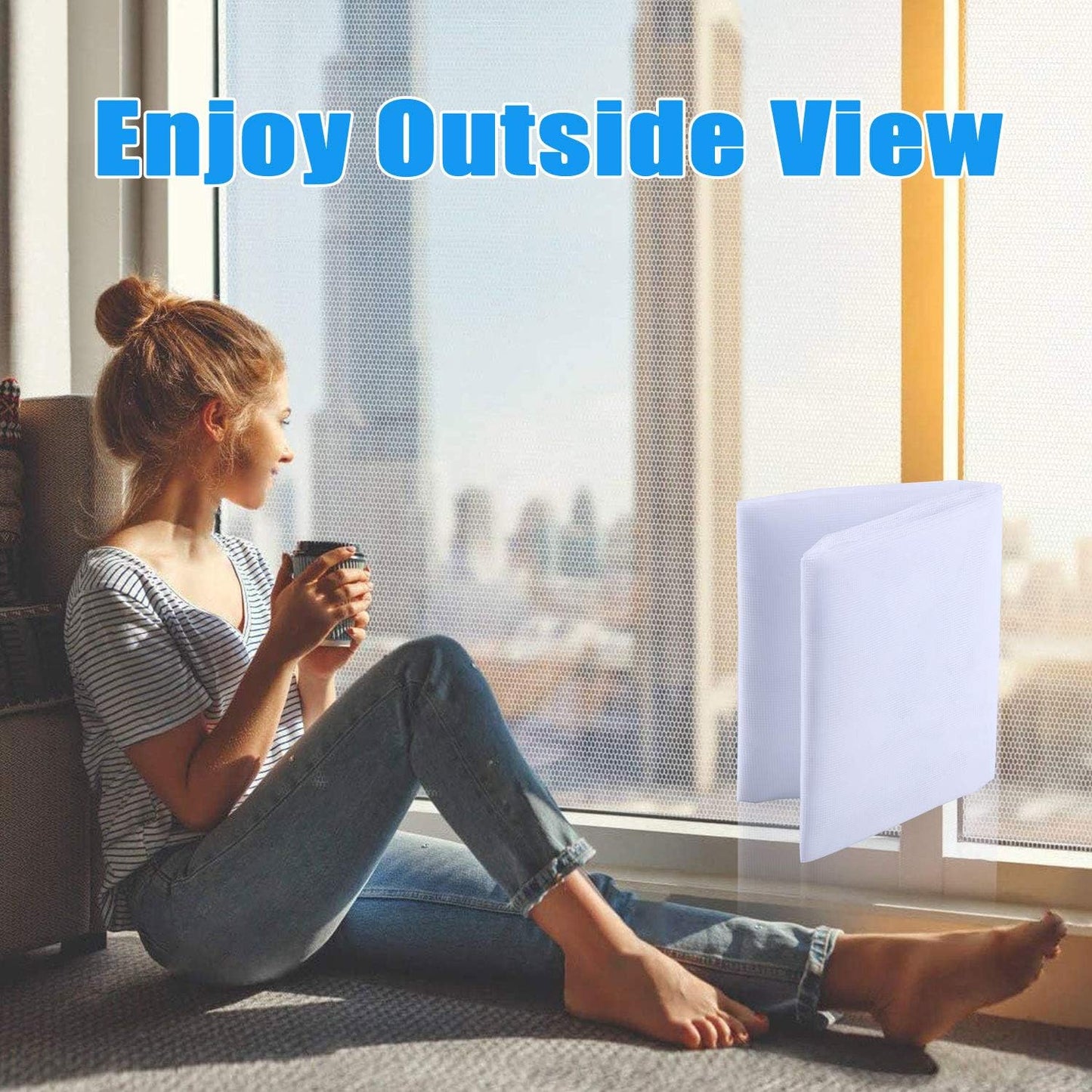 DIY Window Screen Curtain, 2 Packs of Mesh Netting 51 * 61 inches with [Upgrade] Self-Adhesive Hook Tapes & Cutter, Suitable for Multiple Windows, White (Set of 2)