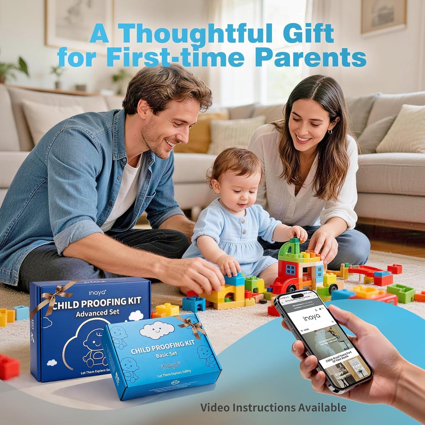 Inaya Complete Baby Proofing Kit - Child Safety Hidden Locks for Cabinets & Drawers, Adjustable Safety Latches, Corner Guards and Outlet Covers - Baby Proof Pack to Keep Your Child Safe at Home