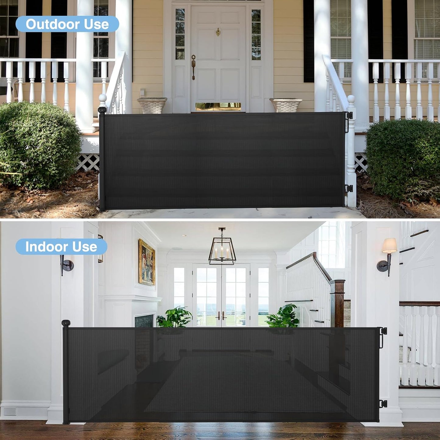 probebi Retractable Baby, Child & Dog Gates for Stairs, Extends to 54" Wide 34" Tall, Use for Outdoor, Indoor, Hallways, Doorways, Deck, Porch, Black