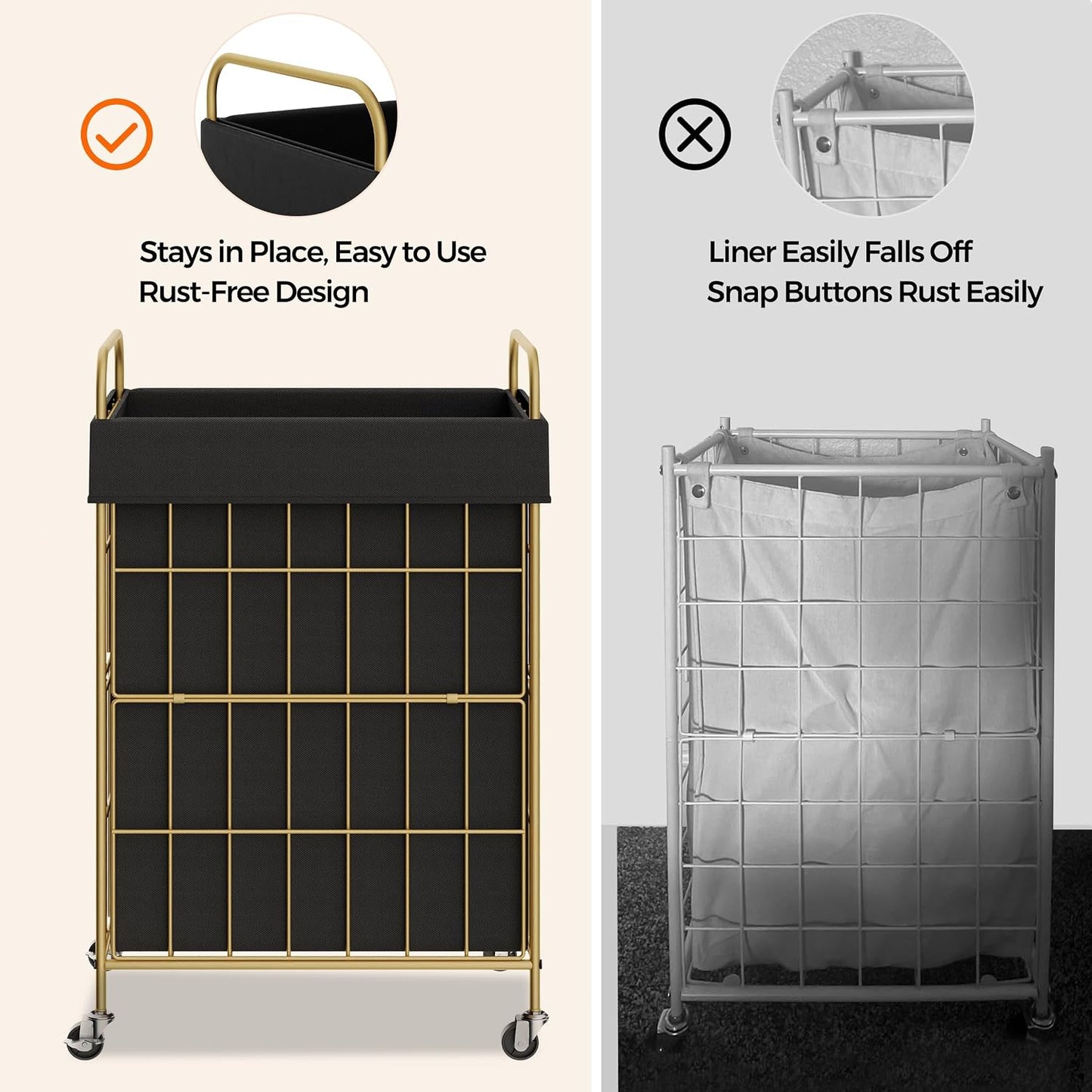 2 Section Laundry Hamper with Wheels and Brake, 100L Laundry Sorter Cart with 2 Removable Liner Bags, Metal Handle, Rolling Laundry Basket for Bedroom Laundry Room