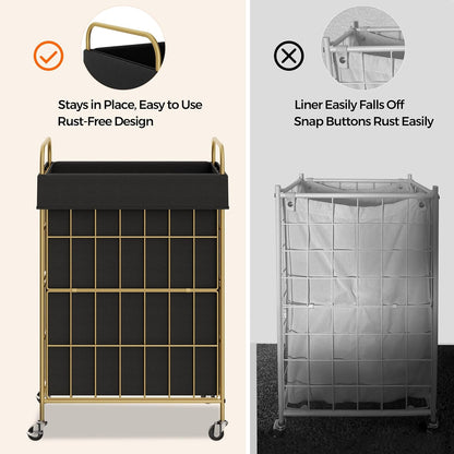 2 Section Laundry Hamper with Wheels and Brake, 100L Laundry Sorter Cart with 2 Removable Liner Bags, Metal Handle, Rolling Laundry Basket for Bedroom Laundry Room