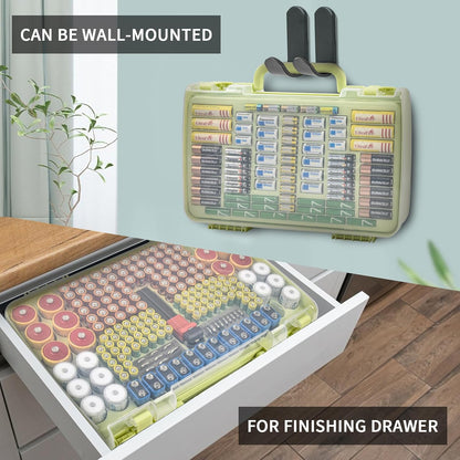 Battery Organizer Storage Case with Tester for 269 Batteries, Double Sides | Plastic, For AA AAA 4A C D Cell 9V 3V LR44 CR2 CR123 CR1632 18650 Button, Wall/Drawer, For Families/DIY/Home/Garage, Grey