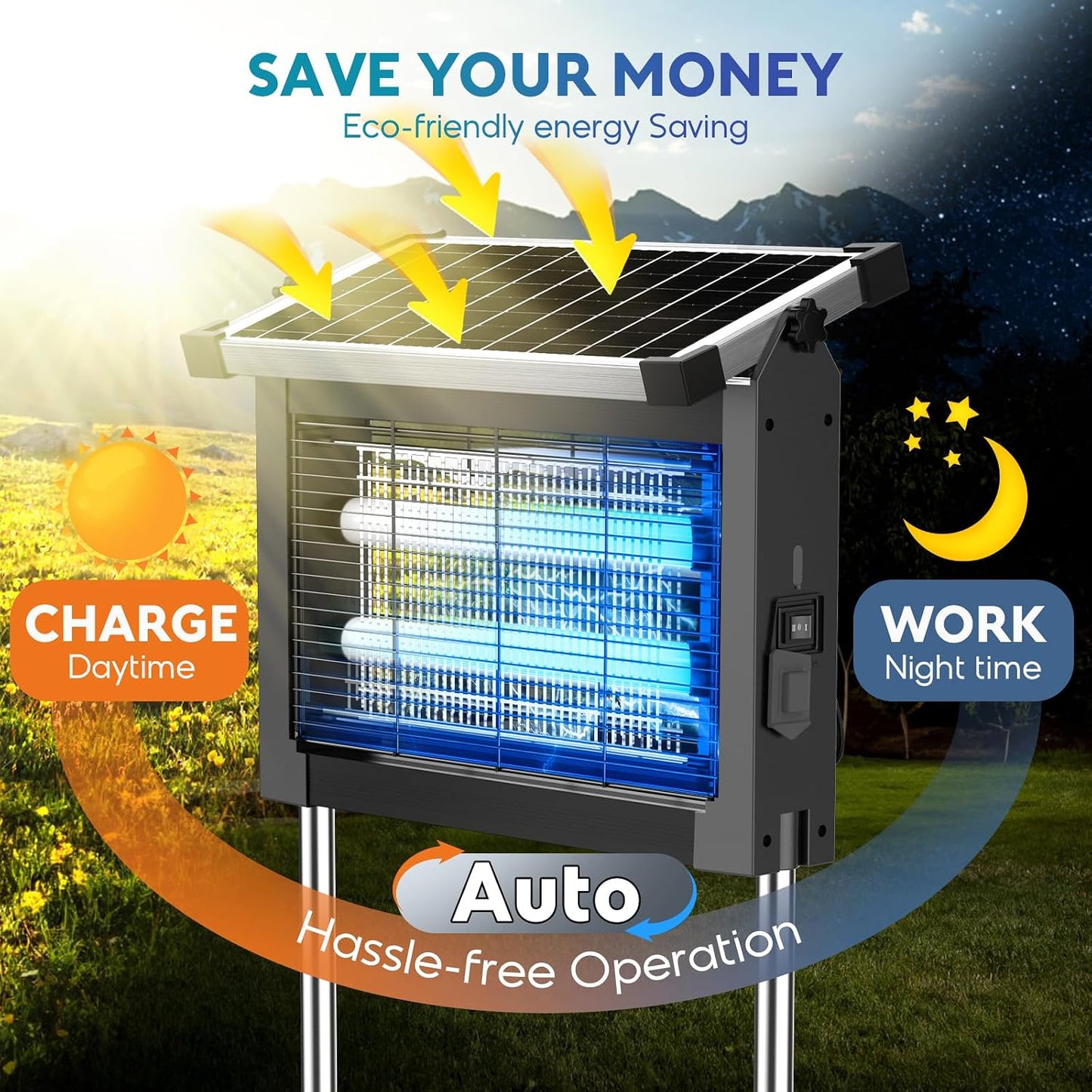 Solar Bug Zapper Outdoor, PhatroyYee Mosquito Zapper 4500V, Waterproof Portable Fly Zapper, Rechargeable Electric Mosquito Killer, Cordless Fly Insect Mosquitos Trap for Patio Yard Home Garden Camping