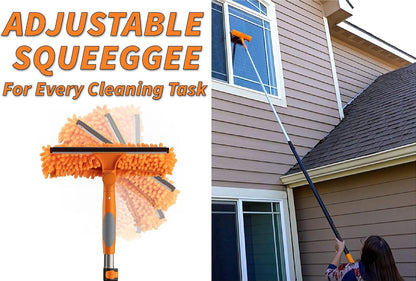 36 Foot High Reach Duster Kit with 5-30 ft Extension Pole // High Ceiling Dusting and Window Cleaning Kit with Telescopic Pole // Baseboard and Wall Washer Mop, Squeegee, Fan Blade & Cobweb Dusters