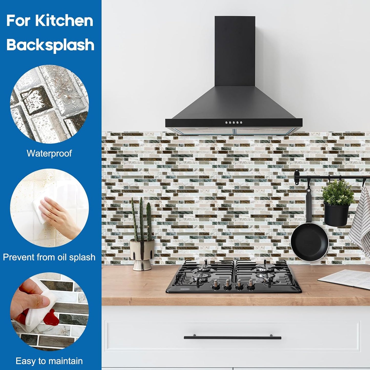 Yipscazo 10 Sheets Peel and Stick Backsplash for Kitchen Wall, 12''x12'' Waterproof Stick on Backsplash Smart Tiles for Bathroom,Removable Backsplash Wall Tiles in Gray White