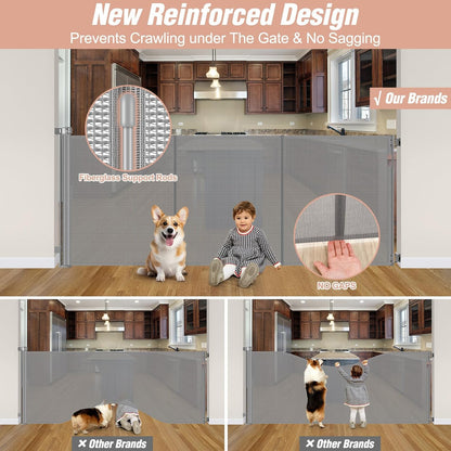 Newly Enhanced - 42" Tall × 120" Extra Wide Retractable Baby Gate Keeps Pets from Getting Under Tall Dog Gate, Indoor/Outdoor Baby Gates for Dogs, Retractable Dog Gate for Large Openings, White