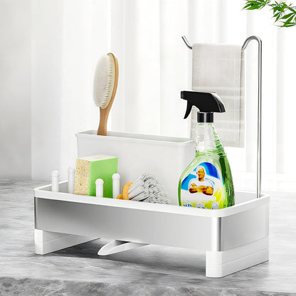 Ewaiira Stainless Steel Sink Caddy, Sponge Holder for Kitchen Sink with Brush Holder and Towel Rack, Sink Organizer for Countertop, Soap Dispenser Kitchen Organizers Storage Essentials (A-Black)