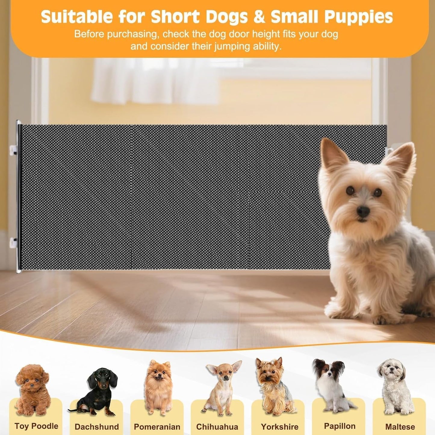15" Step Over Retractable Dog Gate, No-Drill Pet Barrier for Doorways & Stairs, Easy Human Access & Pet Containment, Adjustable Small Dog Gate for Indoor Use