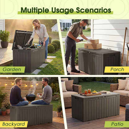 Devoko 100 Gallon Waterproof Large Resin Deck Box Indoor Outdoor Lockable Storage Container for Patio Furniture Cushions Garden Tools (100 Gallon, Black)